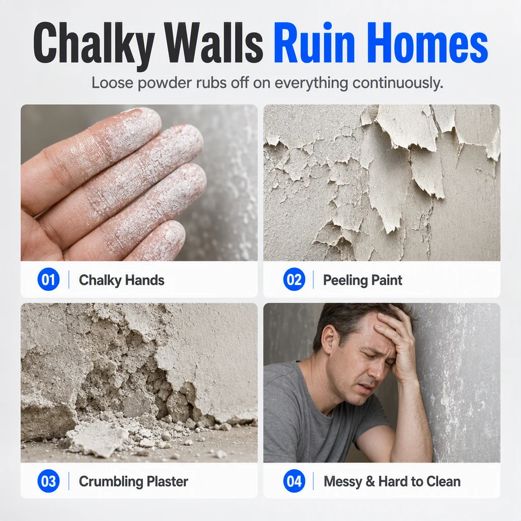 # Wall Repair Liquid  ### Stop Crumbling Walls Before They Get Worse  Seal dusty, chalky and weak wall surfaces with an easy-to-apply repair solution — no complicated tools or professional skills required.