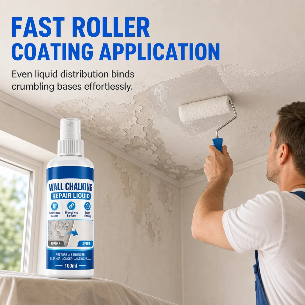 # Wall Repair Liquid  ### Stop Crumbling Walls Before They Get Worse  Seal dusty, chalky and weak wall surfaces with an easy-to-apply repair solution — no complicated tools or professional skills required.
