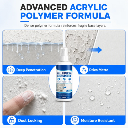 # Wall Repair Liquid  ### Stop Crumbling Walls Before They Get Worse  Seal dusty, chalky and weak wall surfaces with an easy-to-apply repair solution — no complicated tools or professional skills required.